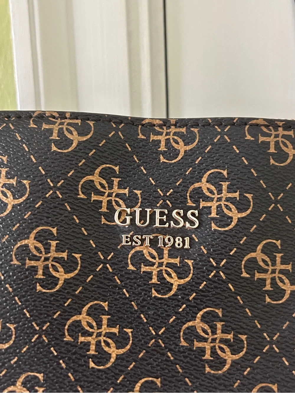 GUESS Brown Logo Tote with Tan Handles